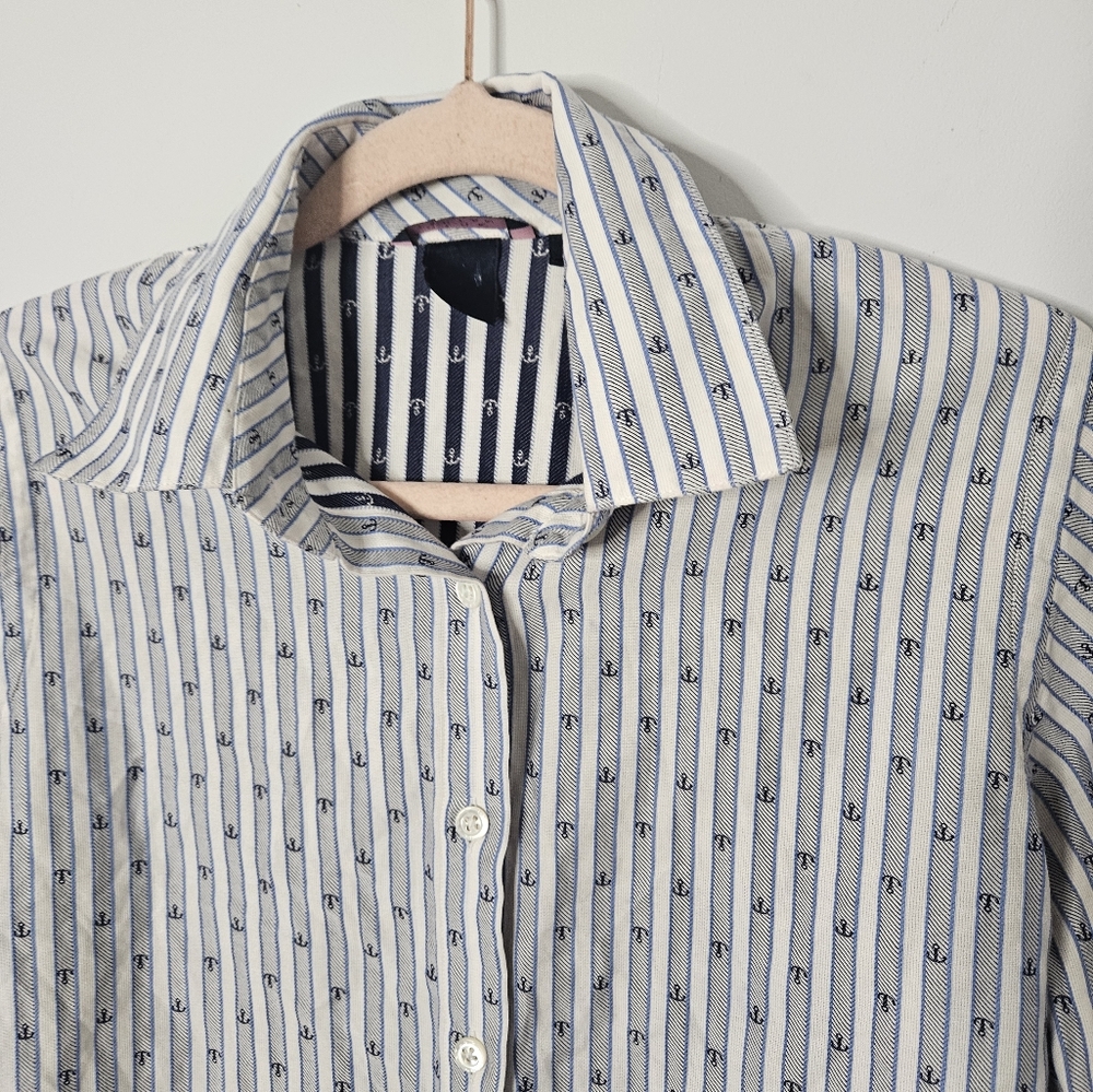 Striped Blue and White Womens Anchor Buttondown